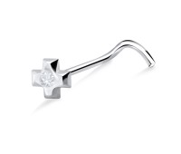 Stone Set Cross Curved Nose Stud NSKB-16